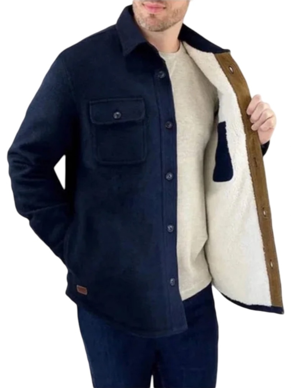 Jachs Men's Navy Sherpa-Lined Wool Blend Shirt Jacket Shacket Medium Fall Winter